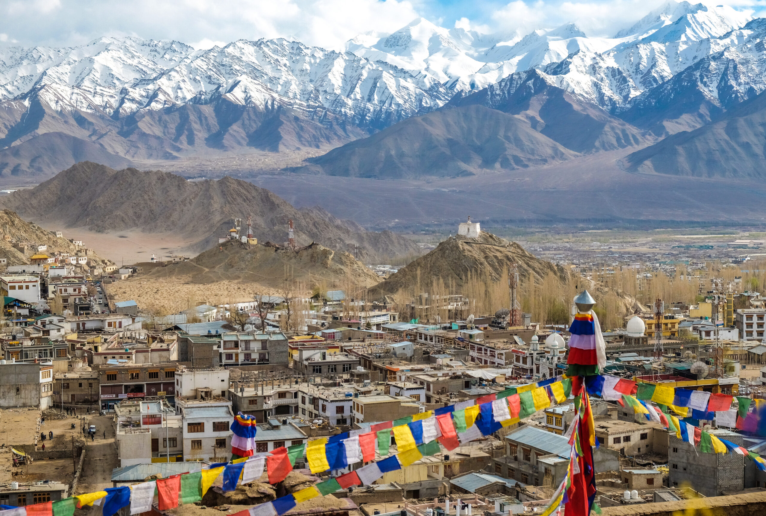 The city of Leh, Leh city is located in the Indian Himalayas at an altitude of 3500 meters. viewed from Leh Palace